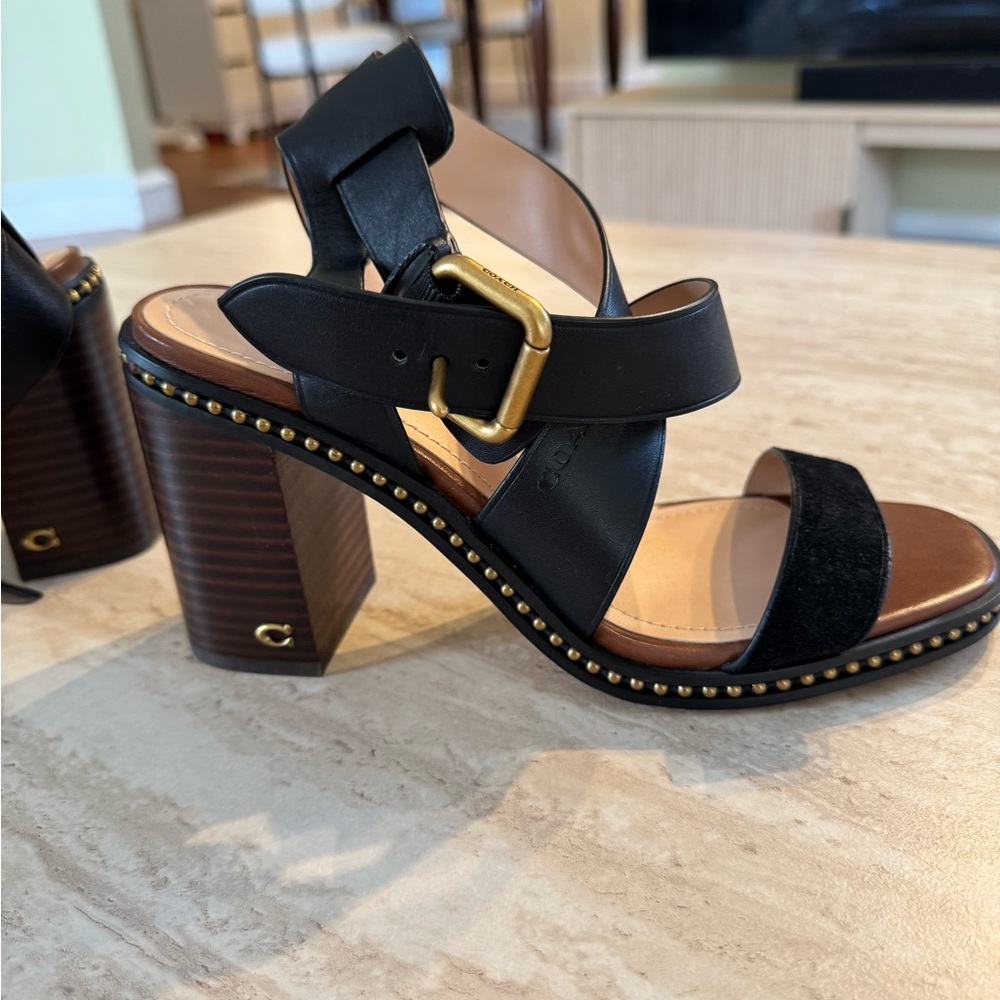 Coach Black and Tan Heeled Sandals